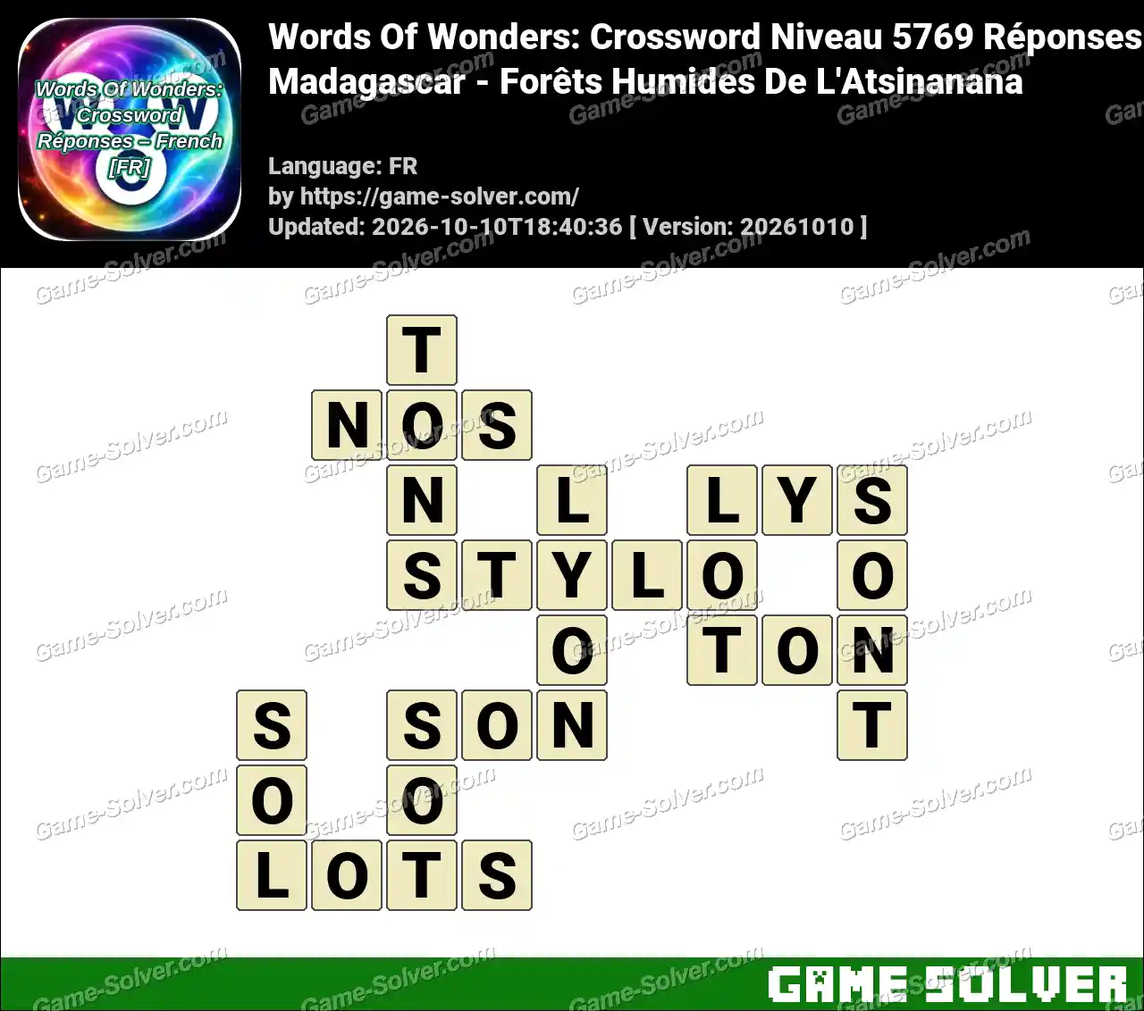 Words Of Wonders: Crossword Niveau 5769 Réponses – Madagascar – Forêts Humides De L’Atsinanana